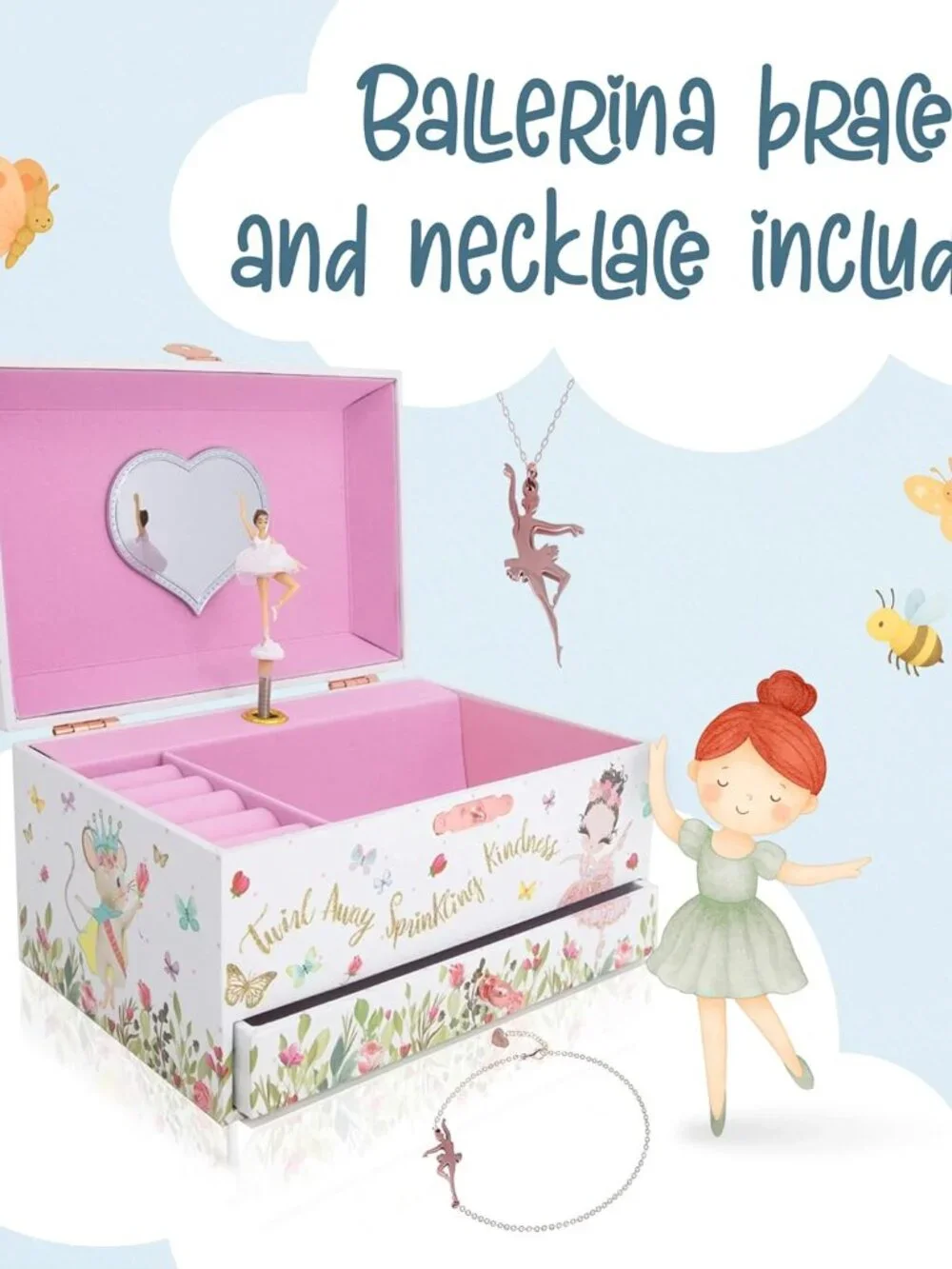 The Memory Building Co Ballerina Musical Jewelry Box Plays Classic Melody, Stora